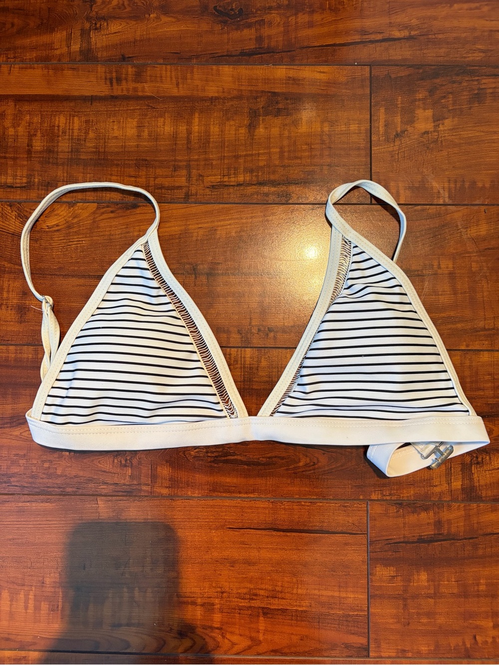 SHEIN White and Black Striped Triangle Bikini Top | Size Medium